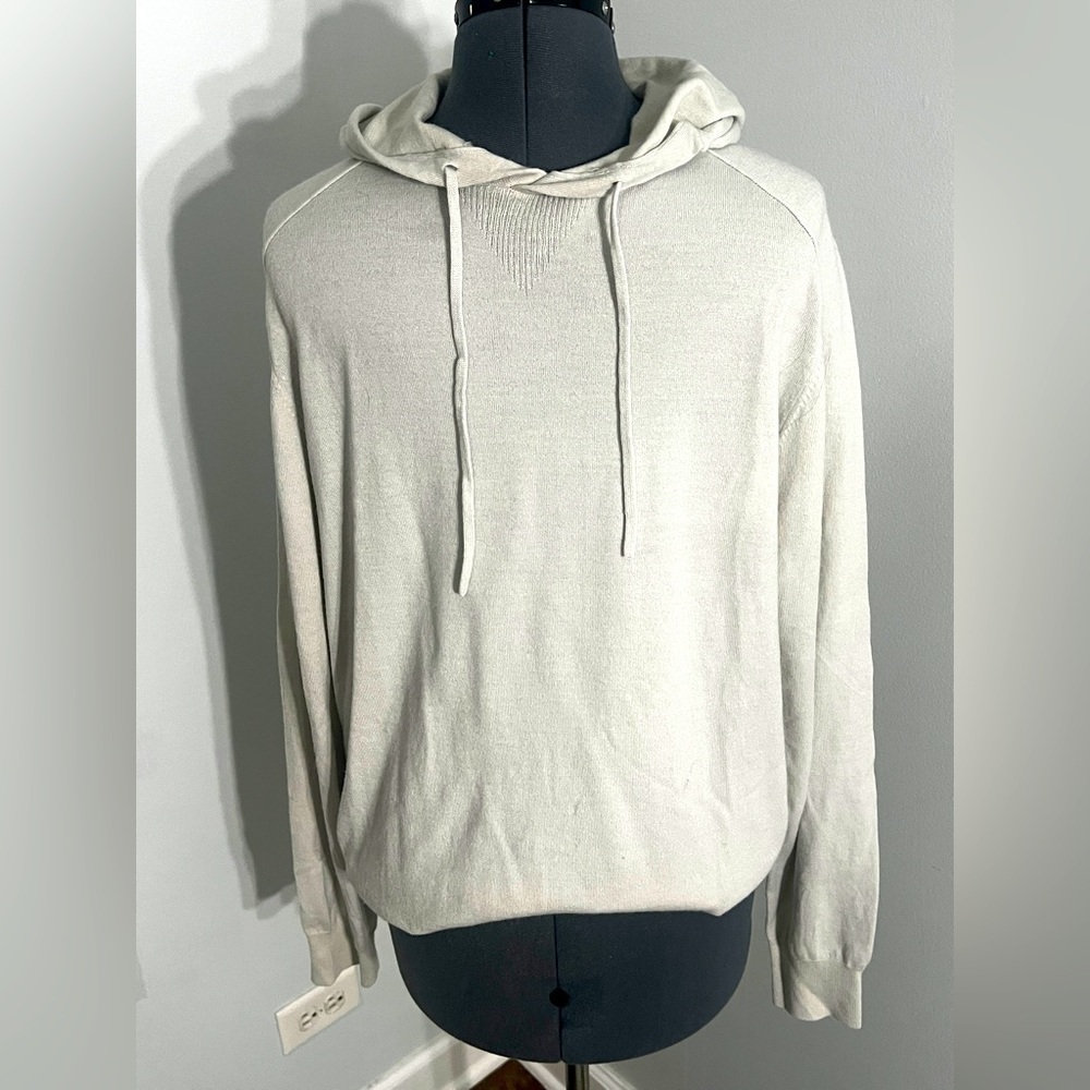 Good Man Brand Sz L Sweater Cream L Hooded Wool Blend Pullover Lightweight NWOT